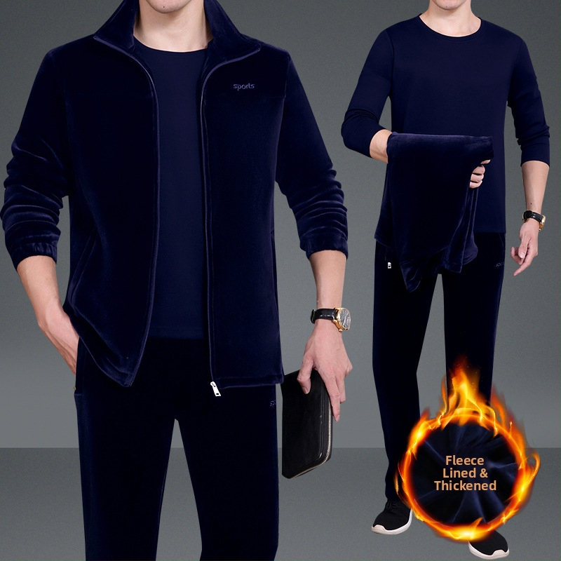 Trijų dalių žieminis sportinis kostiumas su fliso pamušalu, išorinis audinys 90% medvilnė, unisex