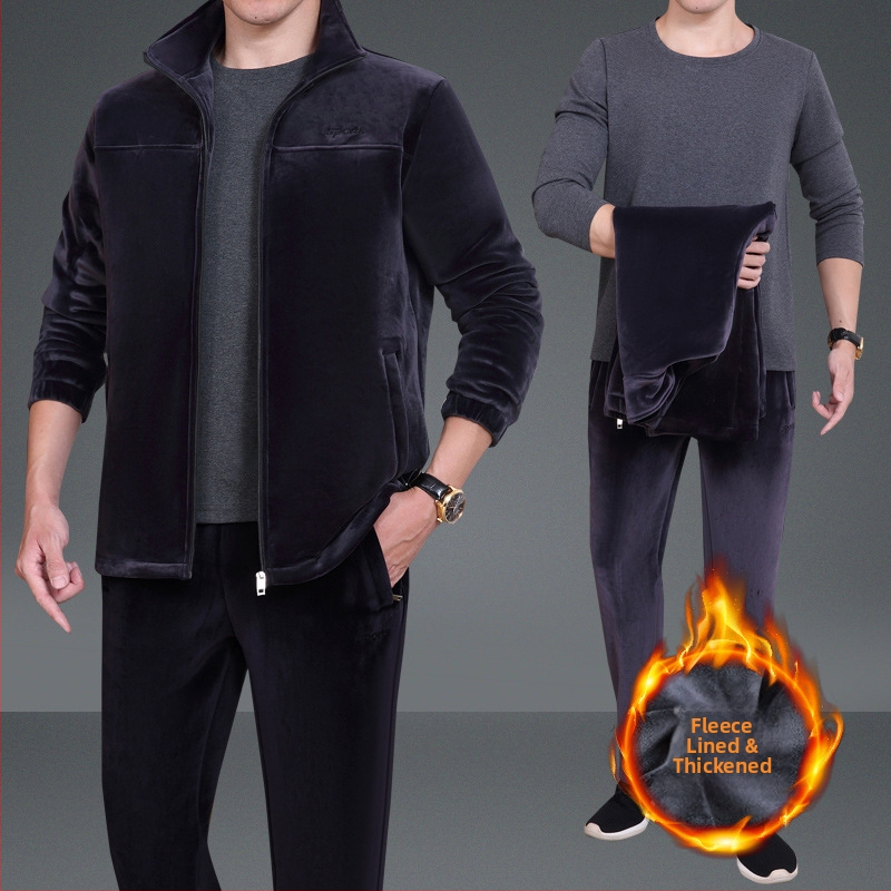 Trijų dalių žieminis sportinis kostiumas su fliso pamušalu, išorinis audinys 90% medvilnė, unisex
