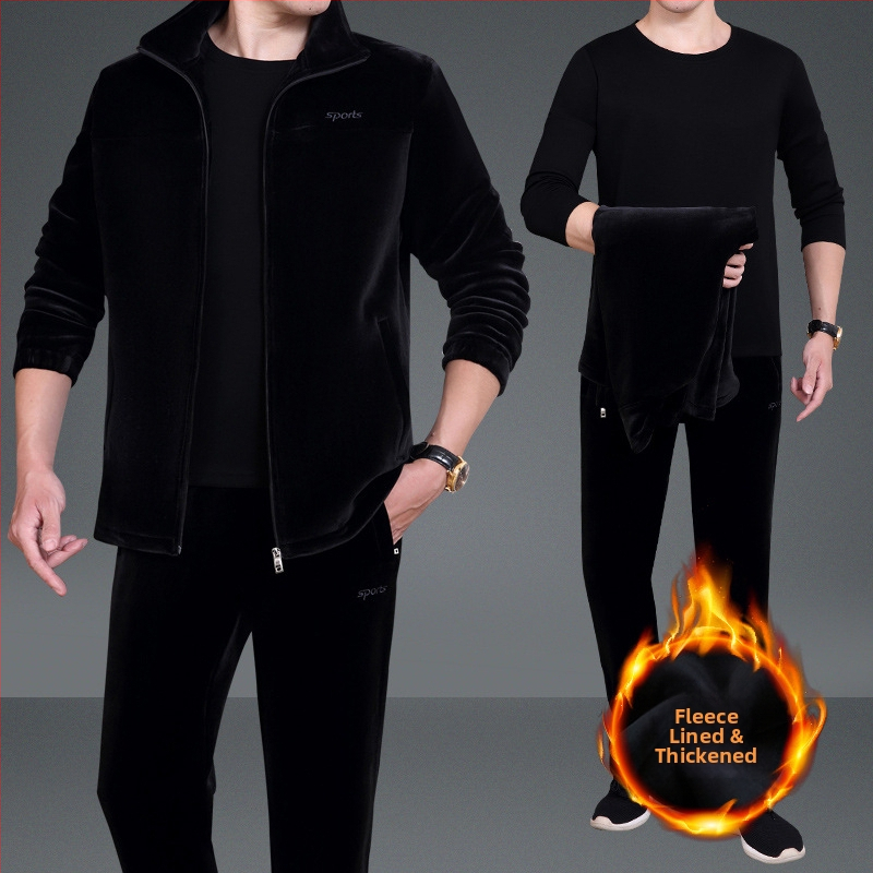 Trijų dalių žieminis sportinis kostiumas su fliso pamušalu, išorinis audinys 90% medvilnė, unisex
