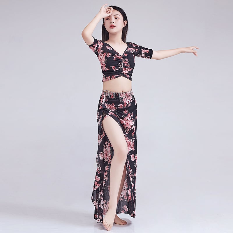 Set za vježbanje Belly dance s floralnim printom, vitkiji kroj, proljeće-ljeto orijentalna izvedba