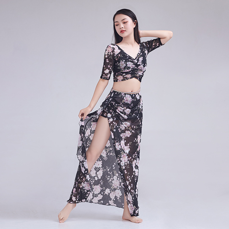 Set za vježbanje Belly dance s floralnim printom, vitkiji kroj, proljeće-ljeto orijentalna izvedba