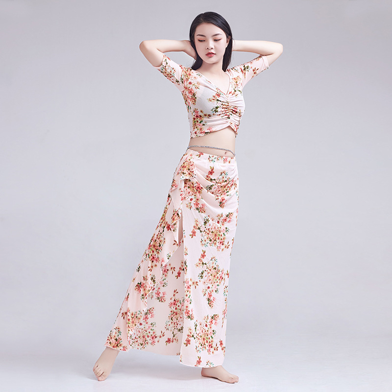 Set za vježbanje Belly dance s floralnim printom, vitkiji kroj, proljeće-ljeto orijentalna izvedba