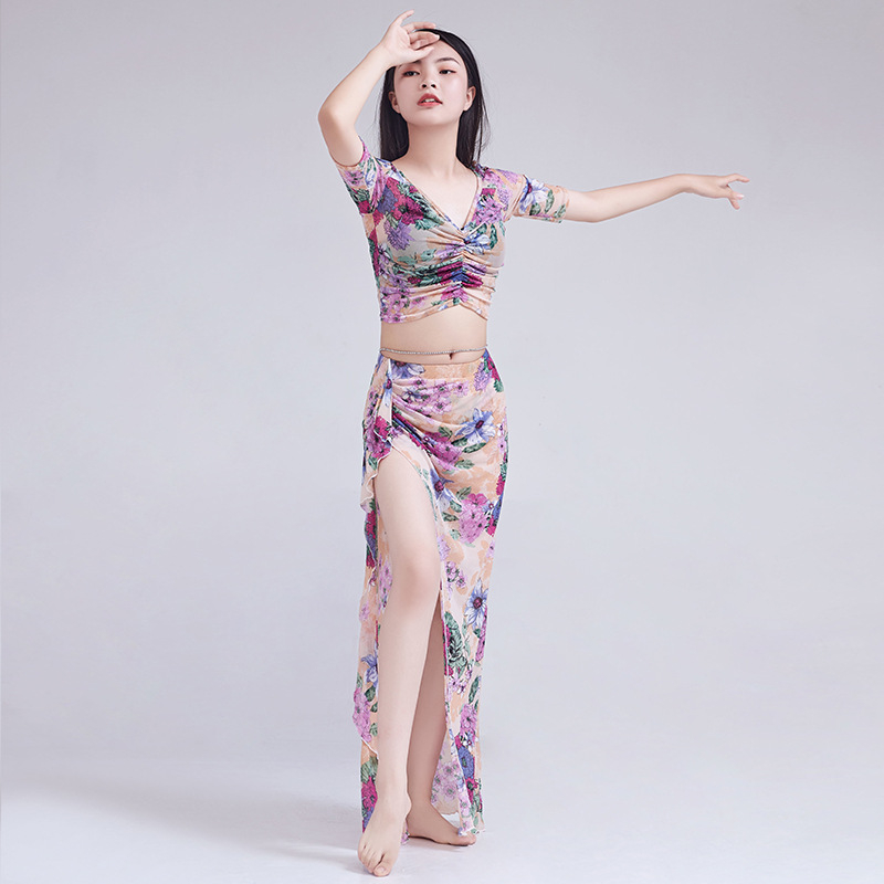 Set za vježbanje Belly dance s floralnim printom, vitkiji kroj, proljeće-ljeto orijentalna izvedba