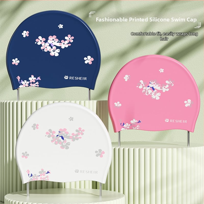 Ruishier Șapcă de înot din silicon pentru adulți, cu imprimeu