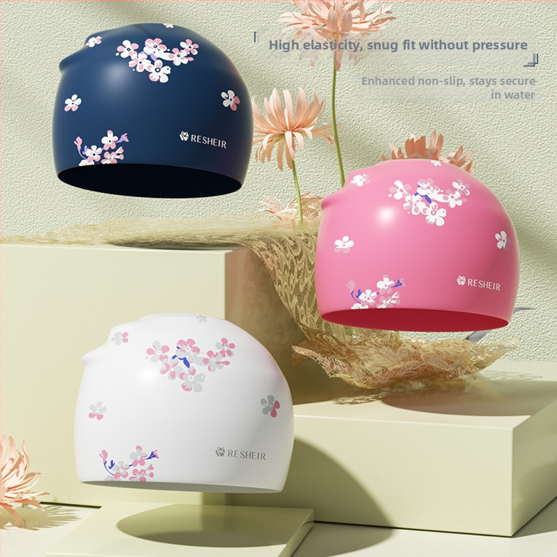 Ruishier Șapcă de înot din silicon pentru adulți, cu imprimeu