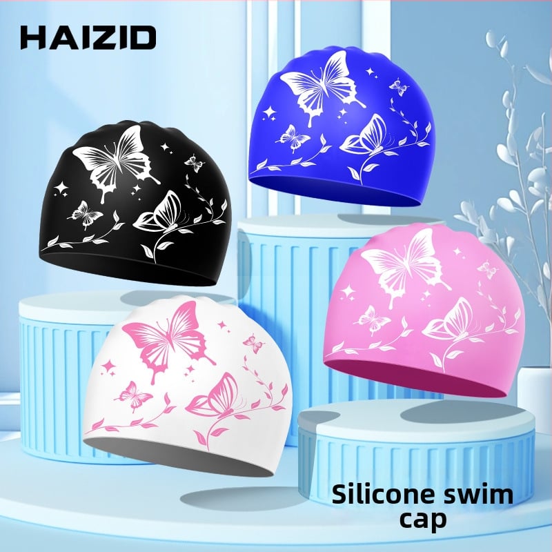 HAIZID Căciulă de înot din silicon – pentru adulți, cu imprimeu, pentru înot și activități acvatice