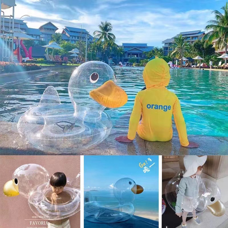 Dječji plivački prsten s šljokicama u obliku patke — nafukljivi PVC, ekološki prihvatljiv materijal, debeo zid, otisak, pogodan za plivanje i hodanje u plitkoj vodi