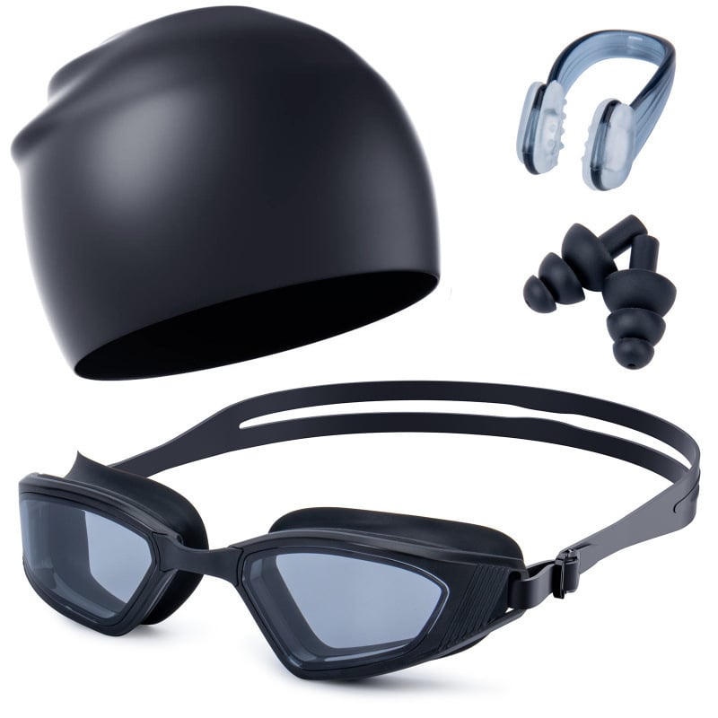 Set ochelari de înot profesional pentru concurs și cască de înot – anti-ceață, impermeabili, lentile din silicon, pod nazal înlocuibil, pentru copii