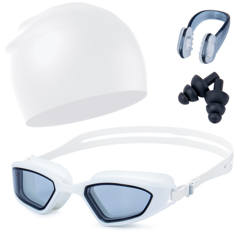 Set ochelari de înot profesional pentru concurs și cască de înot – anti-ceață, impermeabili, lentile din silicon, pod nazal înlocuibil, pentru copii