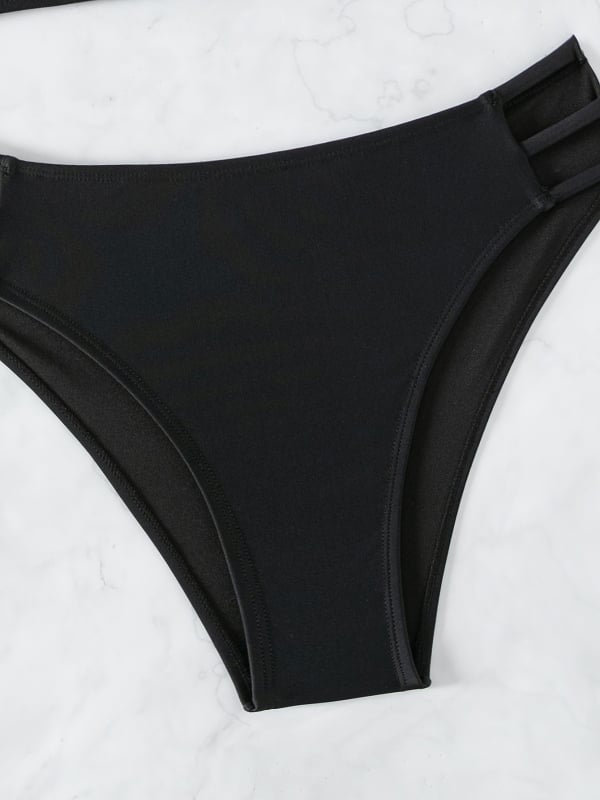 Dvije-dijelni bikini s V-dekolteom i otvorenim leđima, s umetkom za poprsje; materijal: 80% najlon; težina tkanine 140 g/m2; podstava 20% najlon