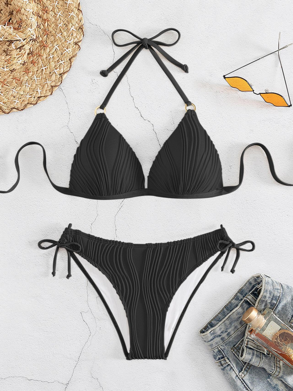 Dvodijelni bikini - halter s vezicom, umetci za dojke, visoka elastičnost, poliester materijal