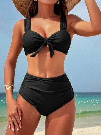 Jednobojni dvodijelni bikini s širokim trakama za žene