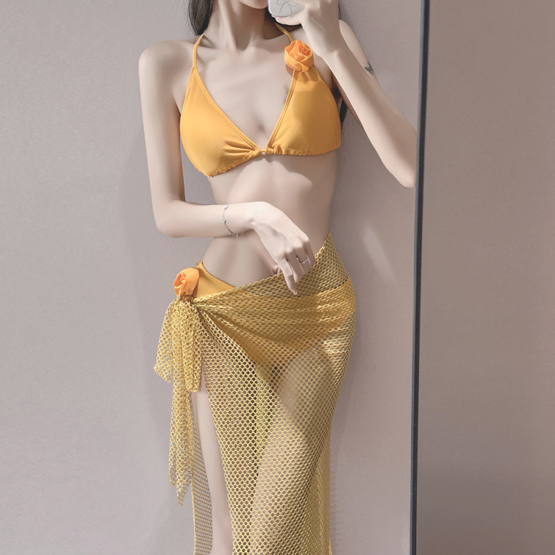 Trodijelni bikini set s prugama, bez naramenica, jastučići za dojke, elastični poliester