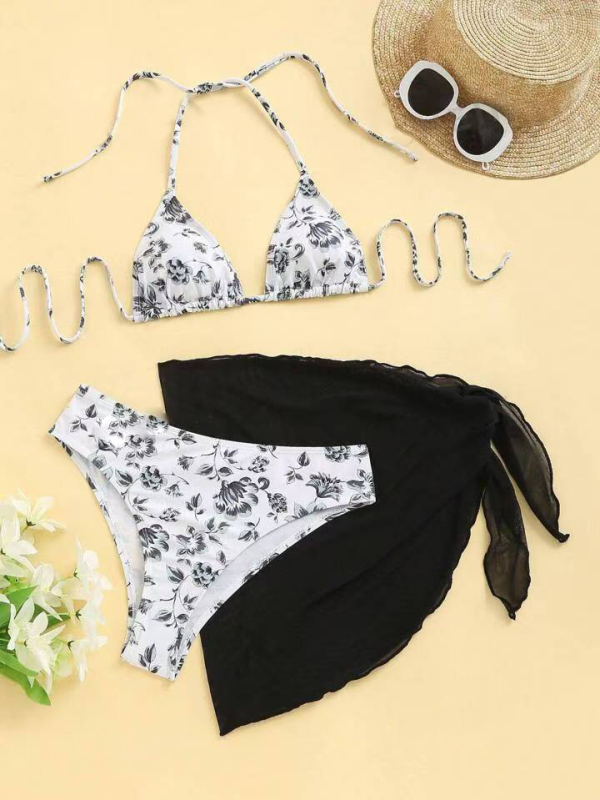 Trodjelni bikini set s floristickim uzorkom, punjeni gornji dio, brzo sušeći poliester, podstava 80%, težina 160 g, visoka elastičnost