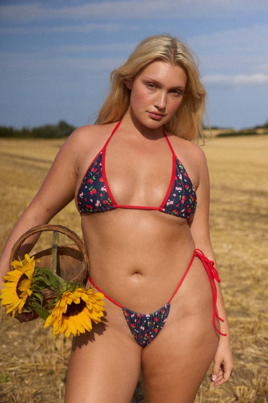 Женски бански костюм с принт на ретро точки и връзка, метална поддръжка, без подплънки; полиестер 82% / подплата спандекс 18%; без ръкави, бикини стил