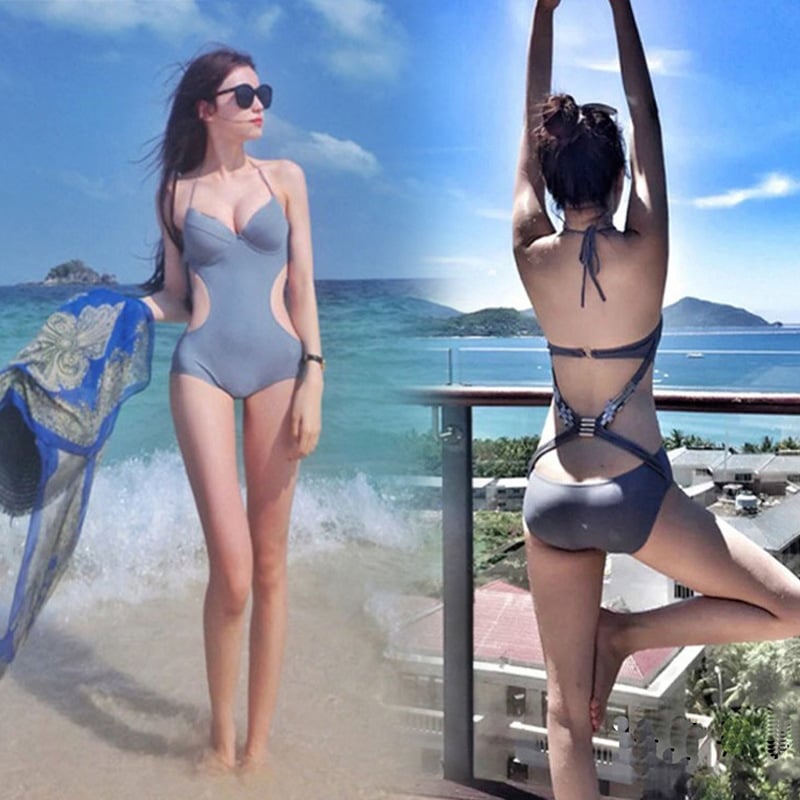 Costum de baie întreg pentru femei — spate decupat, croială slim, control al abdomenului, susținere sub bust, fără burete