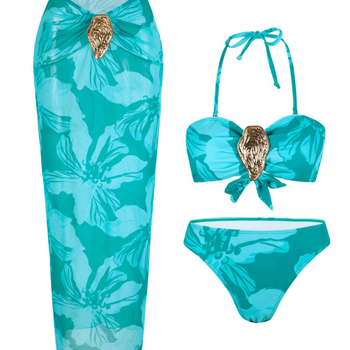 Trodjelni bikini kupaći kostim s suknjom, tie-dye printom, umetci za dojke, poliester 82%, podstava 50%