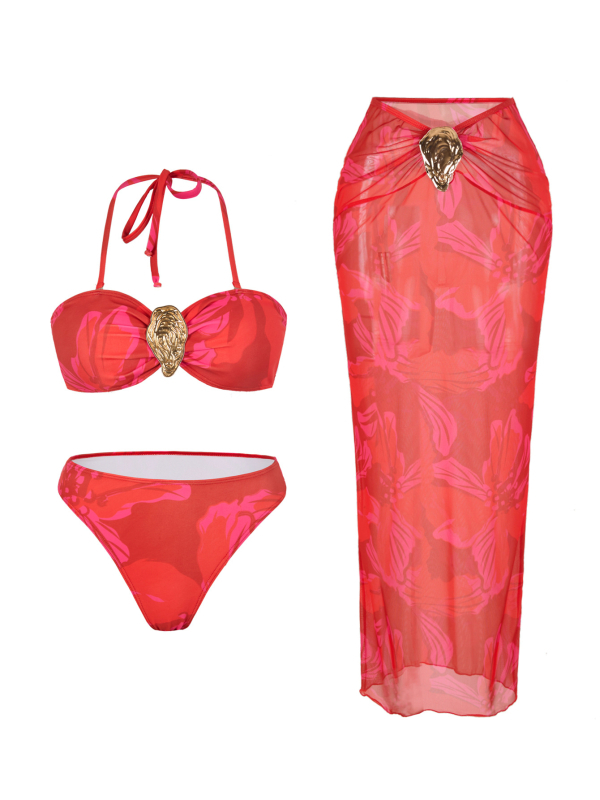 Trodjelni bikini kupaći kostim s suknjom, tie-dye printom, umetci za dojke, poliester 82%, podstava 50%