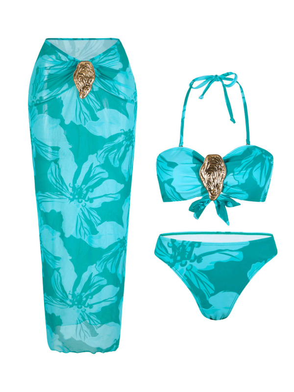Trodjelni bikini kupaći kostim s suknjom, tie-dye printom, umetci za dojke, poliester 82%, podstava 50%