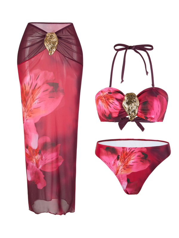 Trodjelni bikini kupaći kostim s suknjom, tie-dye printom, umetci za dojke, poliester 82%, podstava 50%