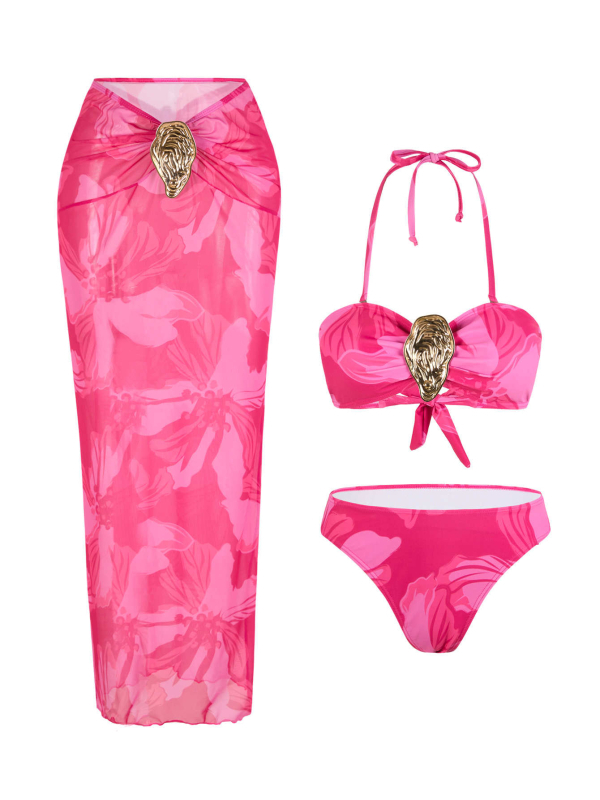 Trodjelni bikini kupaći kostim s suknjom, tie-dye printom, umetci za dojke, poliester 82%, podstava 50%