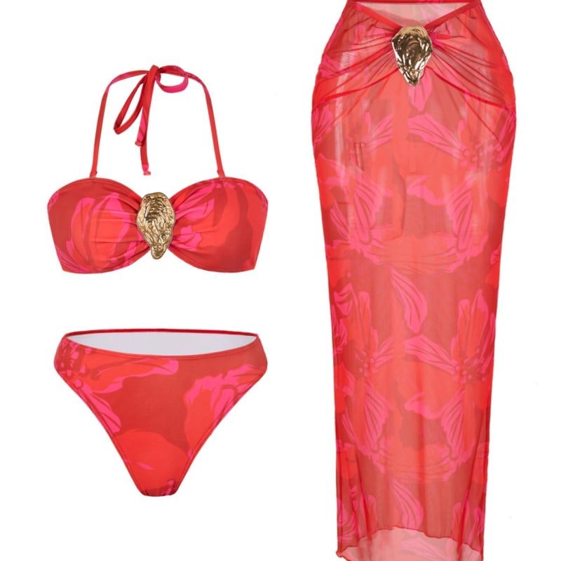 Trodjelni bikini kupaći kostim s suknjom, tie-dye printom, umetci za dojke, poliester 82%, podstava 50%