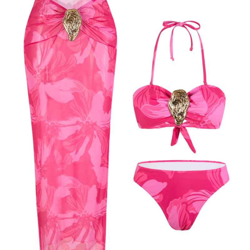 Trodjelni bikini kupaći kostim s suknjom, tie-dye printom, umetci za dojke, poliester 82%, podstava 50%