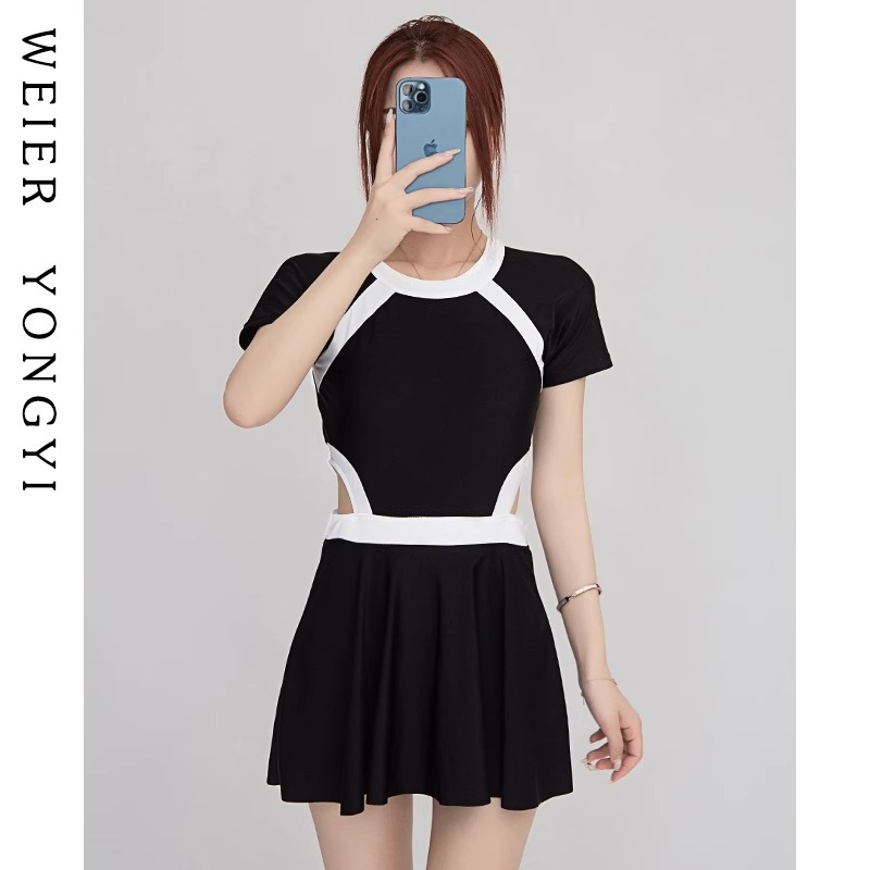 Дамски плувен костюм със стил пола и разделен дизайн, покриване на корема, подплатен бюст, бързосъхнеща материя, висока еластичност