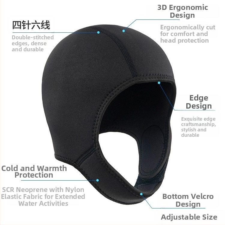 Gluga de neopren pentru scufundări, 2mm, uscare rapidă, moale și caldă, pentru înot și surf