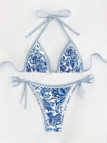 Bikini set s otvorenim leđima, tankim trakama, jastučić za prsni dio, 82% poliester / 18% elastan, 250 g