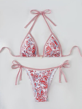 Bikini set s otvorenim leđima, tankim trakama, jastučić za prsni dio, 82% poliester / 18% elastan, 250 g