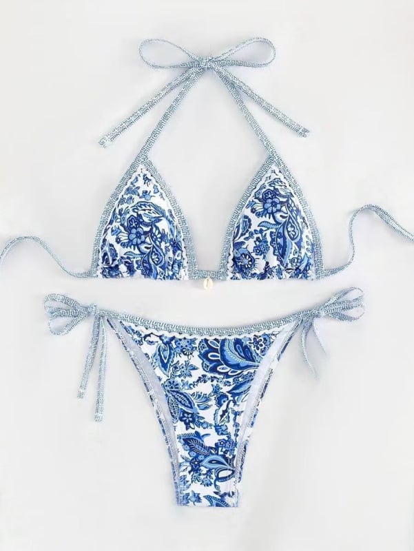 Bikini set s otvorenim leđima, tankim trakama, jastučić za prsni dio, 82% poliester / 18% elastan, 250 g
