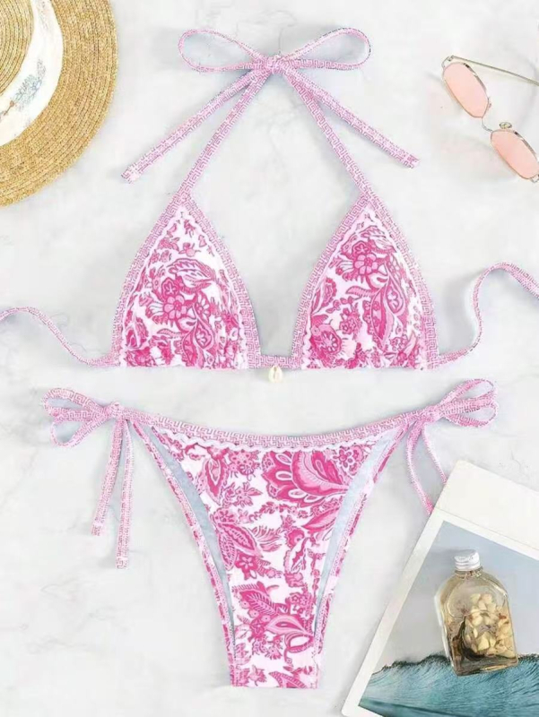 Bikini set s otvorenim leđima, tankim trakama, jastučić za prsni dio, 82% poliester / 18% elastan, 250 g