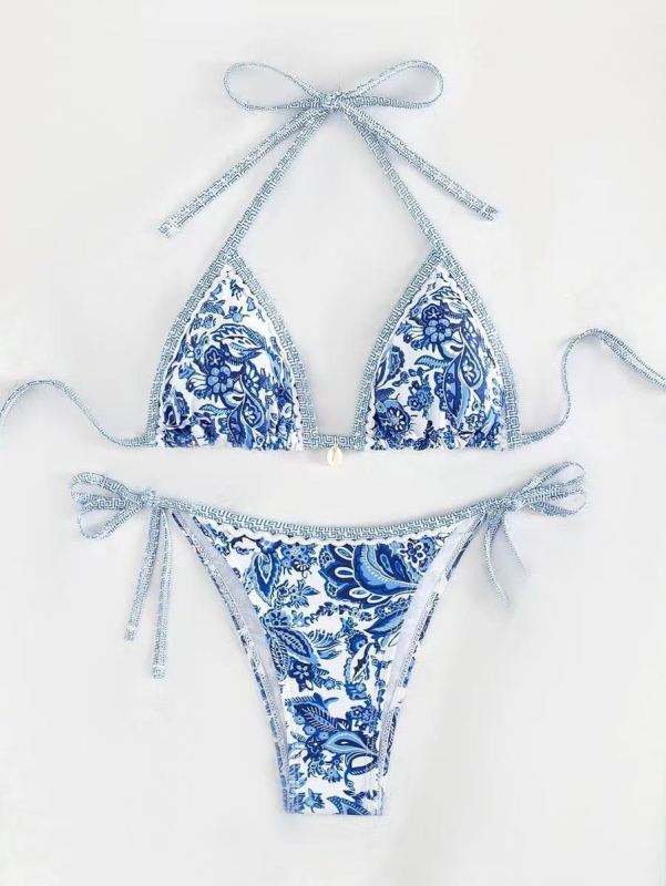 Bikini set s otvorenim leđima, tankim trakama, jastučić za prsni dio, 82% poliester / 18% elastan, 250 g