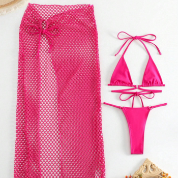 Тричастен дамски бански комплект - найлонова материя, подплънки за бюст, полиестерна подплата, секси стил