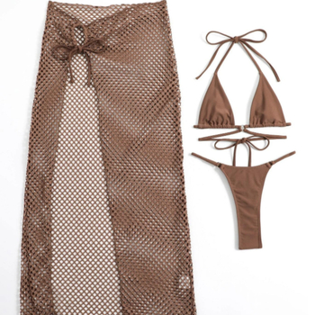 Тричастен дамски бански комплект - найлонова материя, подплънки за бюст, полиестерна подплата, секси стил