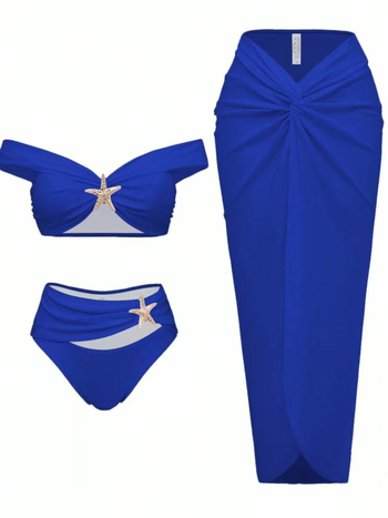 Три части плувен комплект с разделен дизайн и дълга пола за жени; чашки за бюста; без метална опора; бързосъхнещ полиестер-спандекс материал (82% спандекс) с подплата 18%