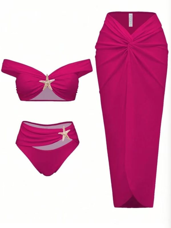 Три части плувен комплект с разделен дизайн и дълга пола за жени; чашки за бюста; без метална опора; бързосъхнещ полиестер-спандекс материал (82% спандекс) с подплата 18%