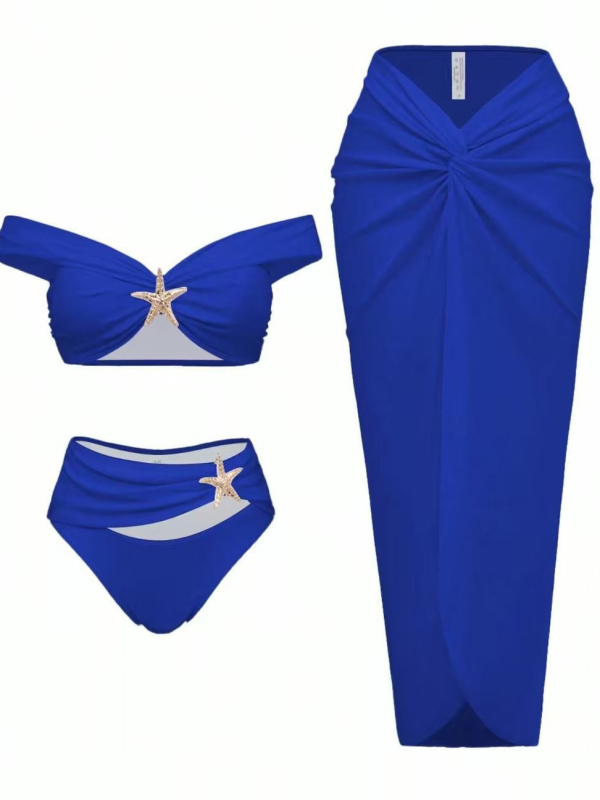 Три части плувен комплект с разделен дизайн и дълга пола за жени; чашки за бюста; без метална опора; бързосъхнещ полиестер-спандекс материал (82% спандекс) с подплата 18%