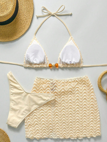 Бикини бански със подплънки и презрамки, полиестер 82% и подплата от спандекс, солиден модел с висока еластичност, подходящ за плуване