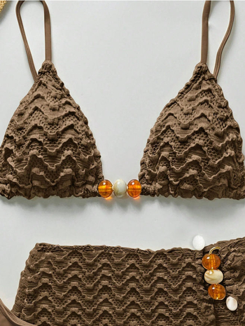 Бикини бански със подплънки и презрамки, полиестер 82% и подплата от спандекс, солиден модел с висока еластичност, подходящ за плуване