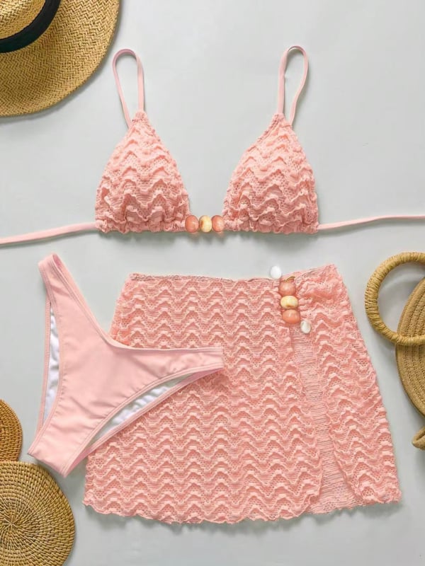 Бикини бански със подплънки и презрамки, полиестер 82% и подплата от спандекс, солиден модел с висока еластичност, подходящ за плуване