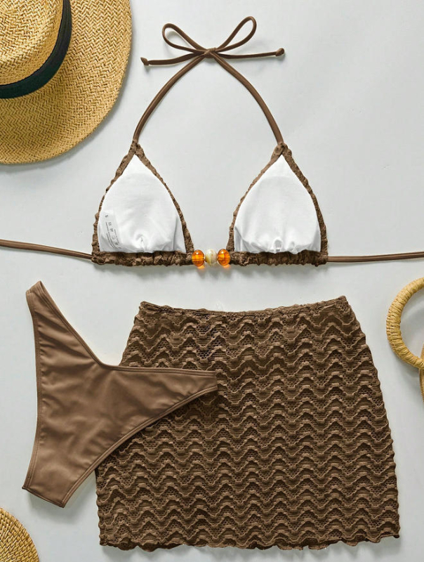 Бикини бански със подплънки и презрамки, полиестер 82% и подплата от спандекс, солиден модел с висока еластичност, подходящ за плуване