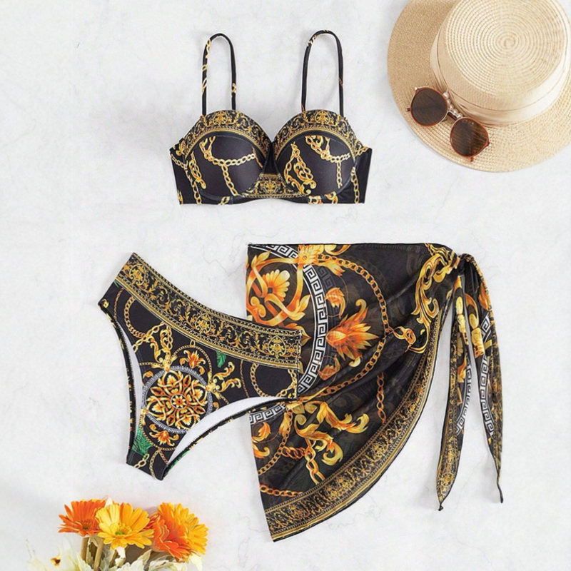 Trojodijelni bikini set, uskog kroja bez leđa, brzo se suši, za žene