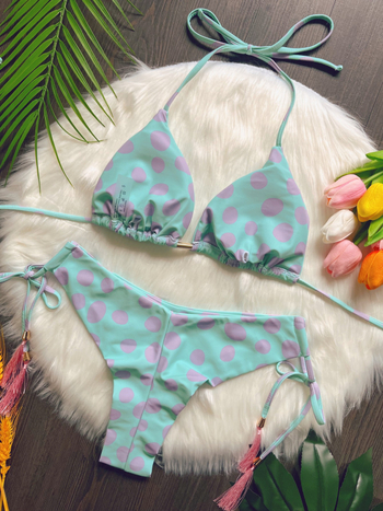 Női kétrészes bikini virágmintás, háromszög felső, gyorsan száradó poliészter, magas rugalmasság, belső párna