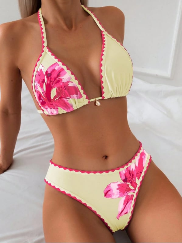 Seksi trokutasti bikini s otiskom, naramenice, dvodijelni kupaći kostim za žene, brzo sušenje na plaži