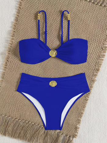 Ženski dvodijelni bikini s visokim strukom i volanima (tkanina: poliester 82%, podstava: poliester, težina: 180 g)