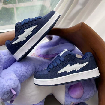 Unisex tenisa kurpes ar nubukādu, zibens raksts, apaļa purns, šņorēšana, gumijas zole