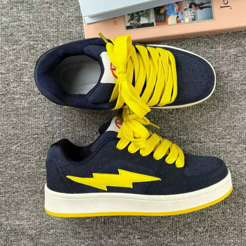 Unisex tenisa kurpes ar nubukādu, zibens raksts, apaļa purns, šņorēšana, gumijas zole