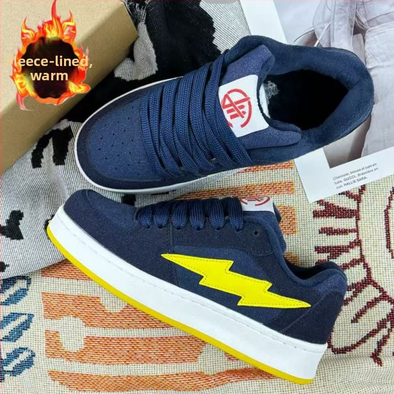 Unisex tenisa kurpes ar nubukādu, zibens raksts, apaļa purns, šņorēšana, gumijas zole